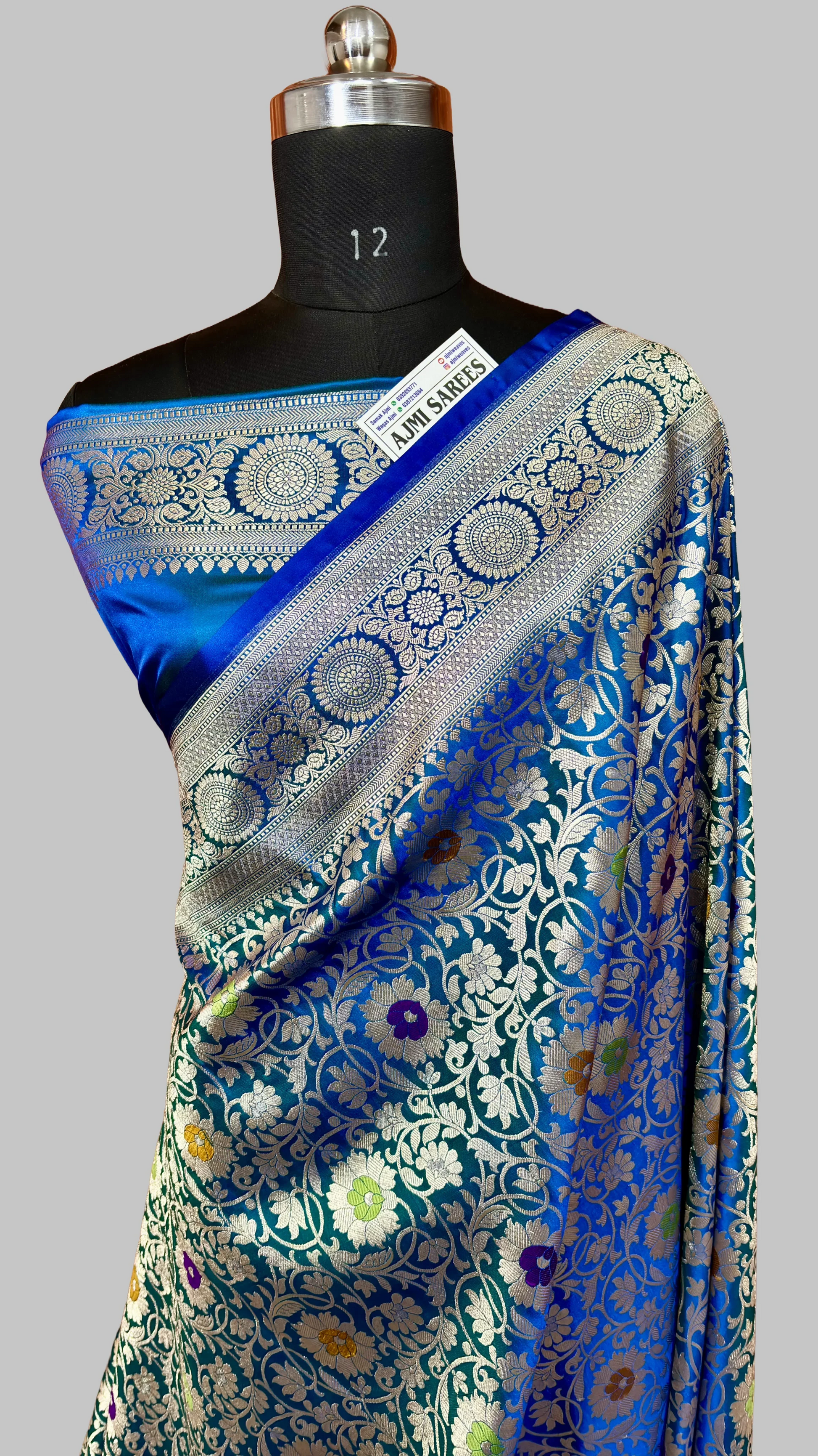 Green & Royal Blue Dual Tone Mashru Katan Silk Banarasi Saree Banarasi Saree