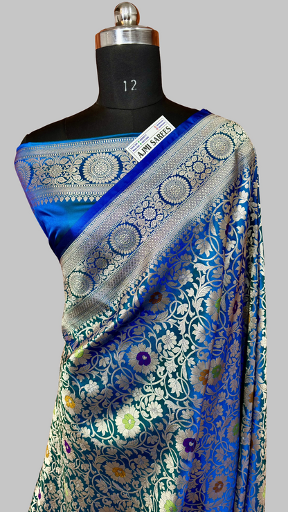 Green & Royal Blue Dual Tone Mashru Katan Silk Banarasi Saree Banarasi Saree