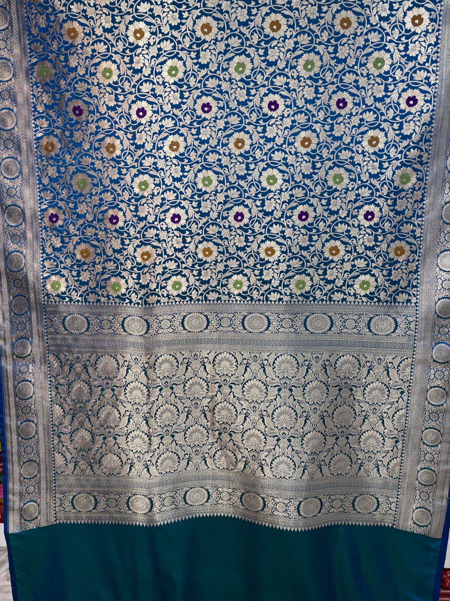 Green & Royal Blue Dual Tone Mashru Katan Silk Banarasi Saree Banarasi Saree