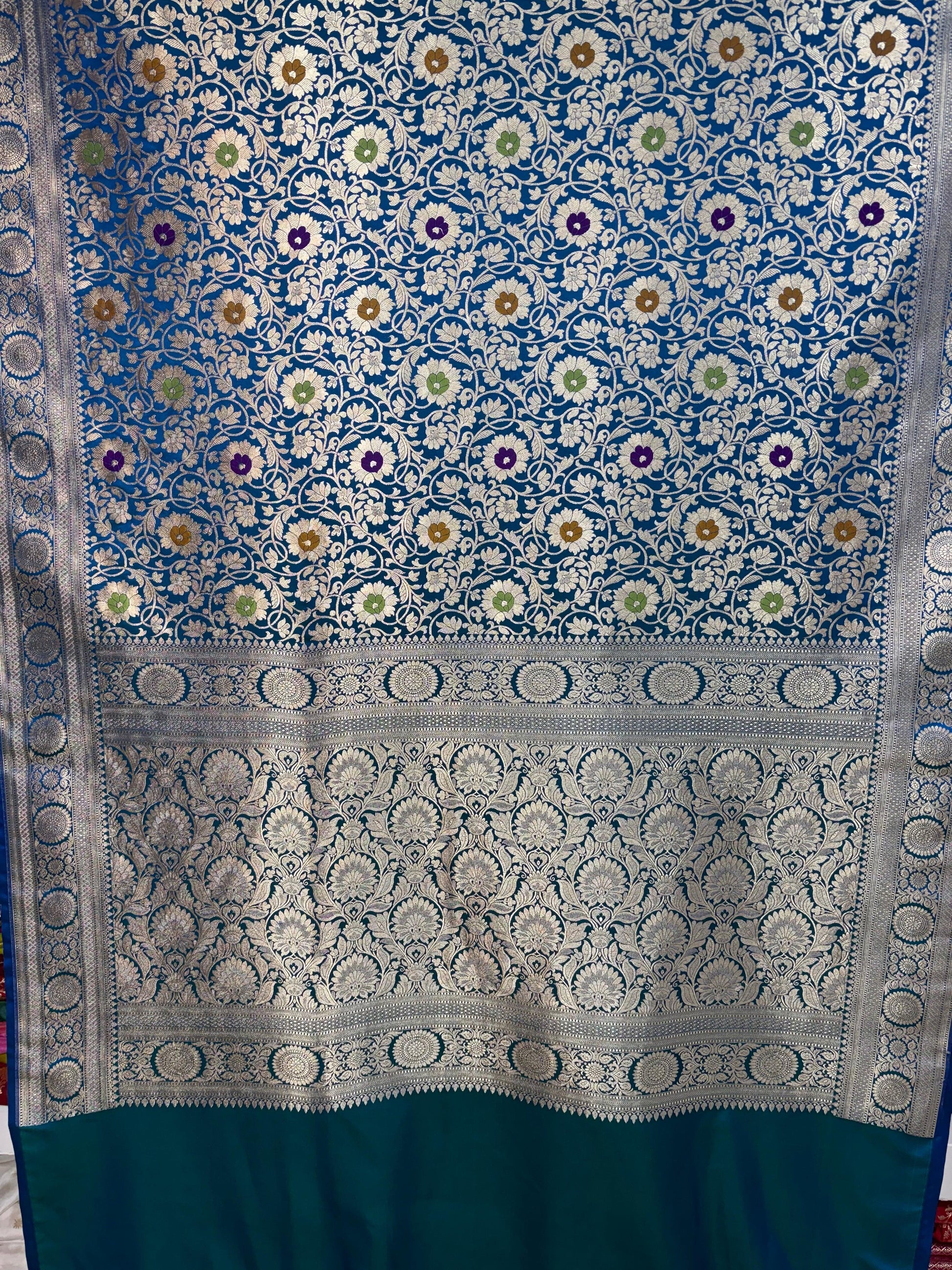 Green & Royal Blue Dual Tone Mashru Katan Silk Banarasi Saree Banarasi Saree