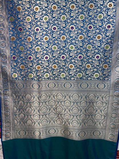 Green & Royal Blue Dual Tone Mashru Katan Silk Banarasi Saree Banarasi Saree