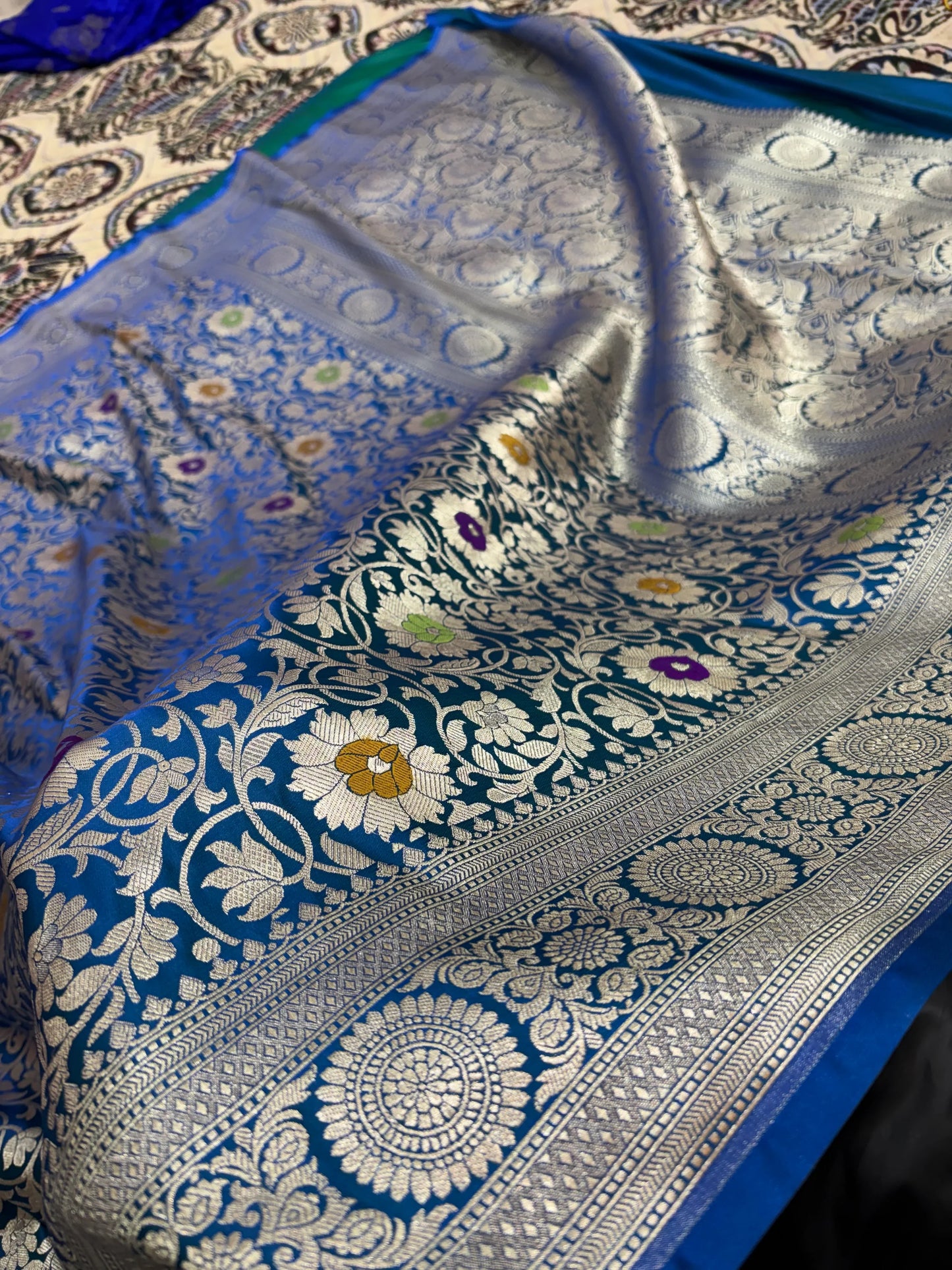 Green & Royal Blue Dual Tone Mashru Katan Silk Banarasi Saree Banarasi Saree