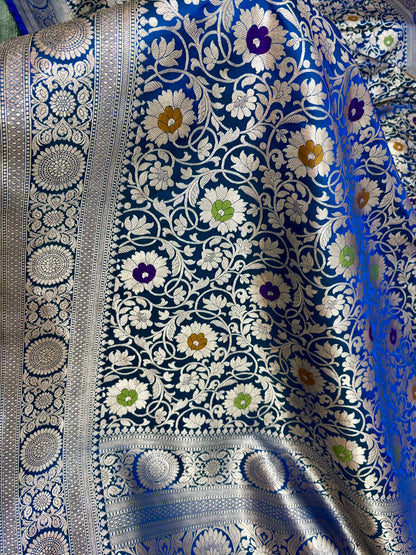 Green & Royal Blue Dual Tone Mashru Katan Silk Banarasi Saree Banarasi Saree