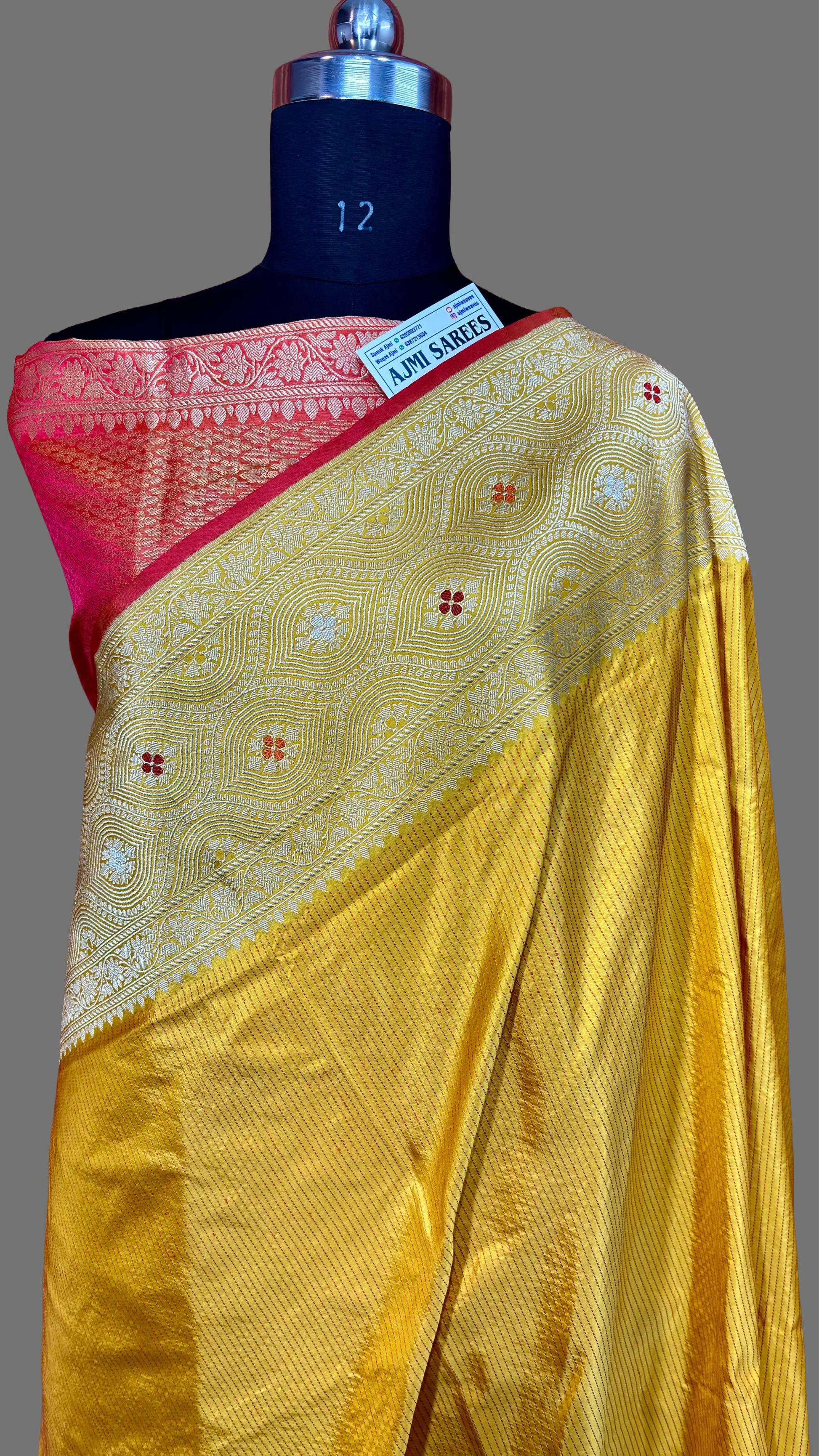 100% Pure Katan Silk Handloom Kadwa Banarasi Saree with Fine Stripes Pure Katan Silk Banarasi Saree