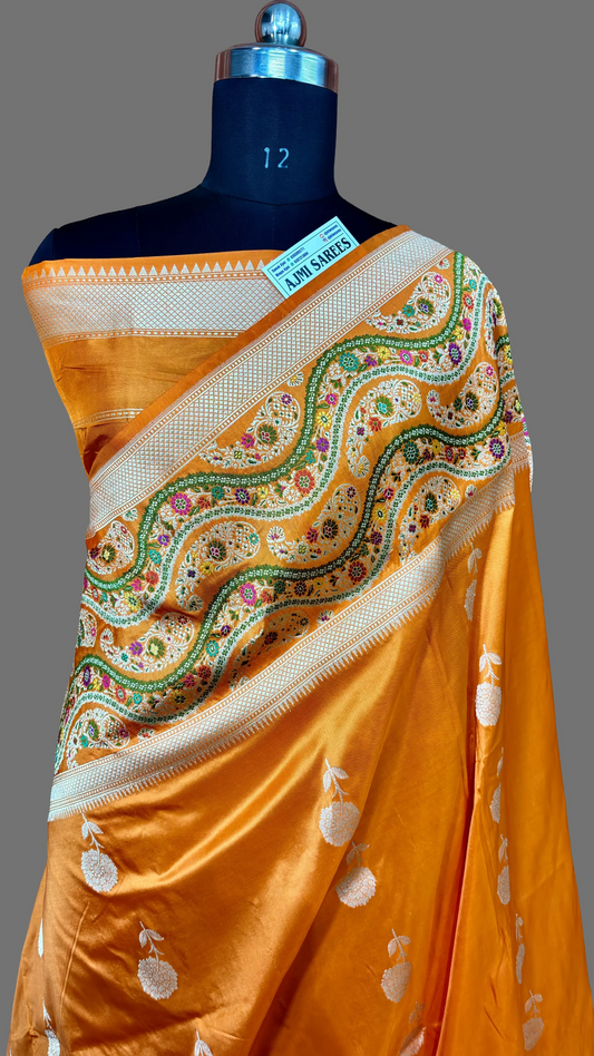 100% Pure Katan Silk Handloom Kadwa Tilfi Banarasi Saree with All-Over Boota Pure Katan Silk Banarasi Saree