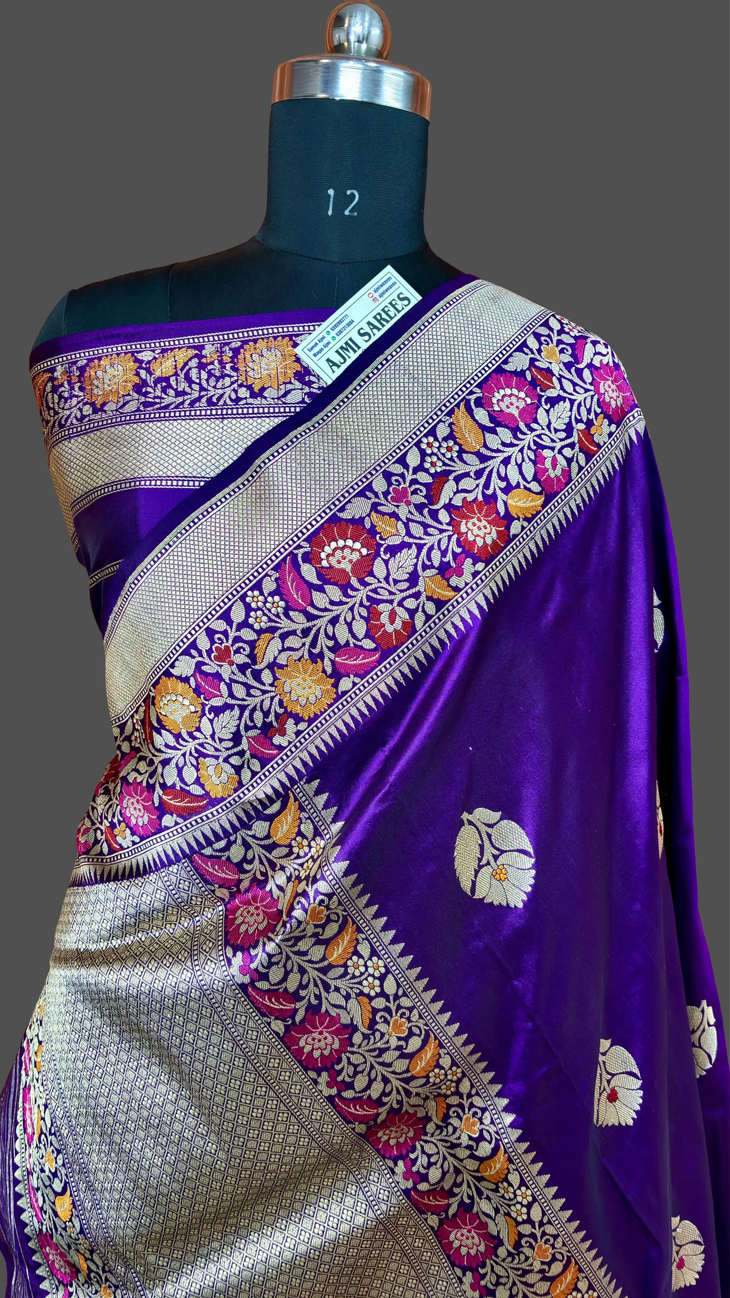100% Pure Katan Silk Handloom Kadwa Tilfi Banarasi Saree - All over Meenakari Boota Pure Katan Silk Banarasi Saree