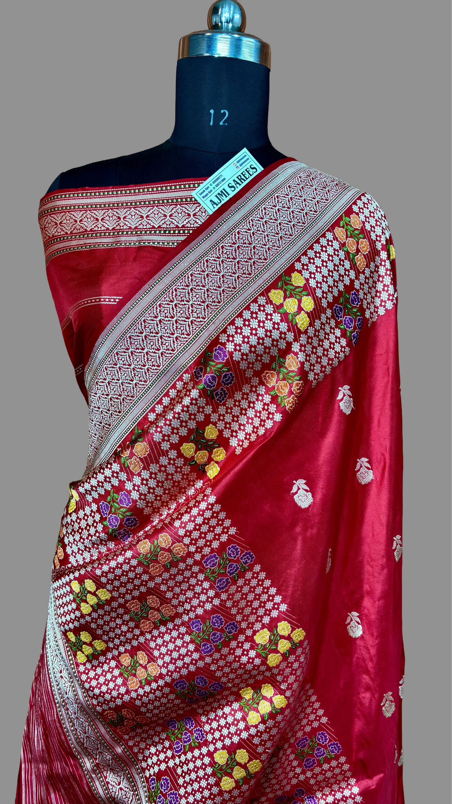 100% Pure Katan Silk Handloom Tilfi Banarasi Saree - All Over Kadwa Motifs Pure Katan Silk Banarasi Saree