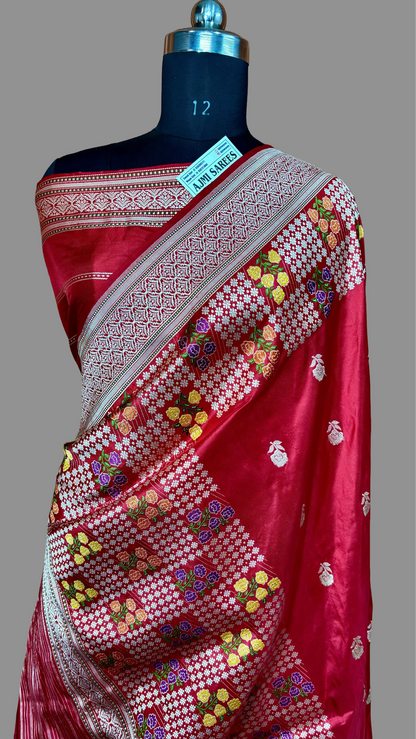 100% Pure Katan Silk Handloom Tilfi Banarasi Saree - All Over Kadwa Motifs Pure Katan Silk Banarasi Saree
