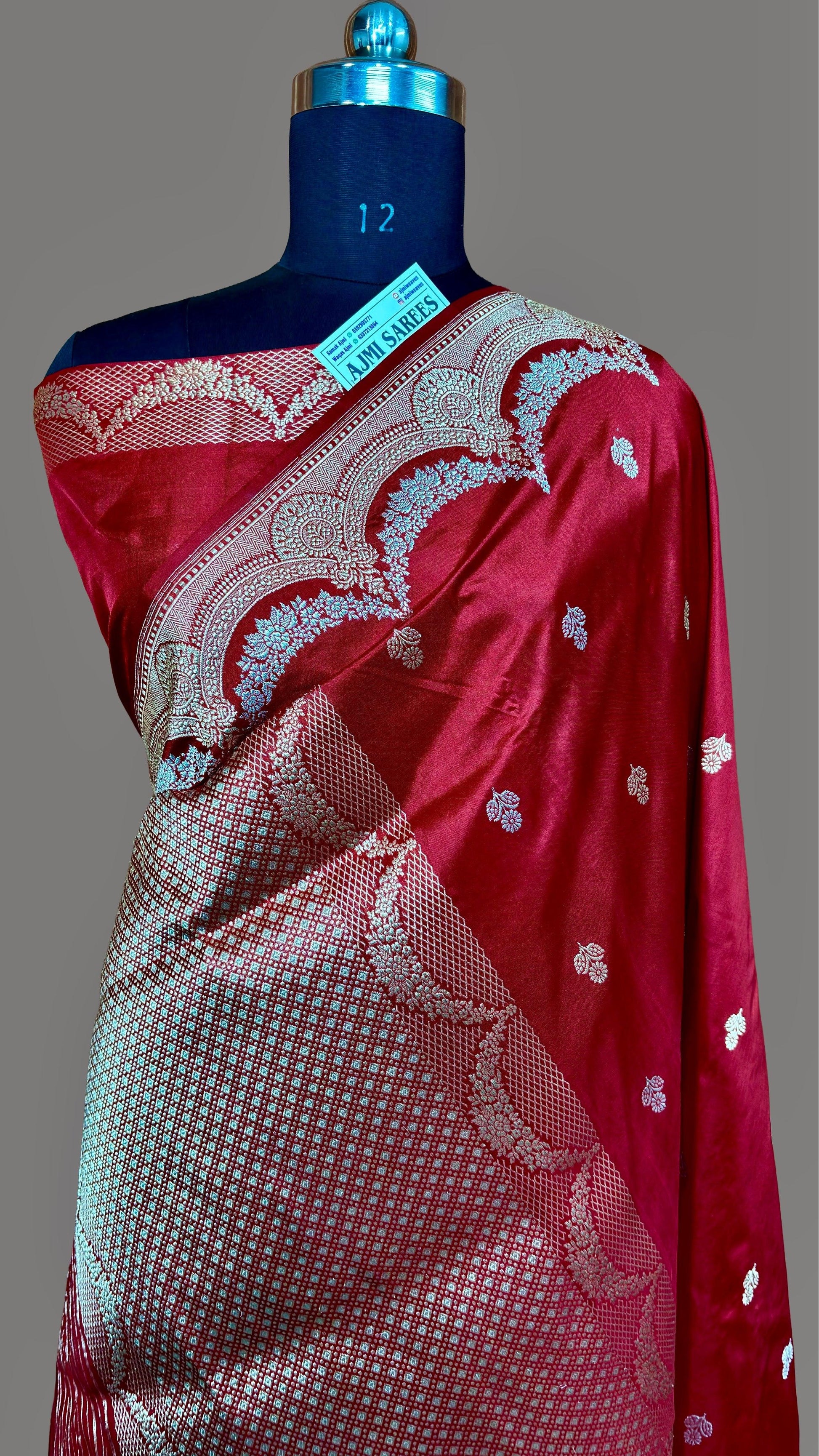 100% Pure Katan Silk Handloom Kadwa Banarasi Saree - All Over Sona Rupa Motifs Pure Katan Silk Banarasi Saree
