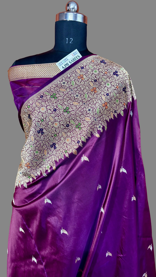 100% Pure Katan Silk Handloom Banarasi Saree with All Over Kadwa Motifs Pure Katan Silk Banarasi Saree