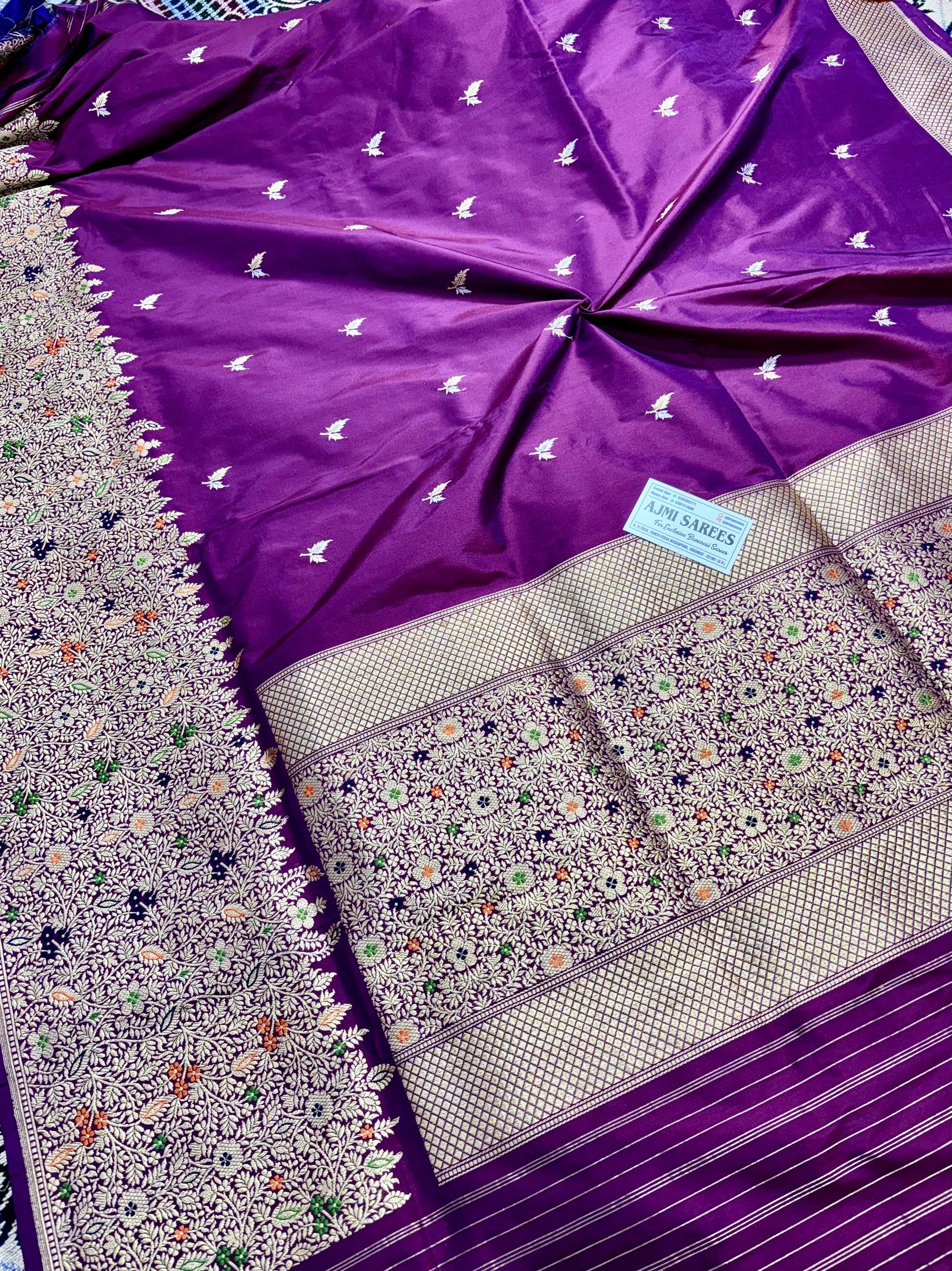 100% Pure Katan Silk Handloom Banarasi Saree with All Over Kadwa Motifs Pure Katan Silk Banarasi Saree