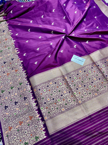 100% Pure Katan Silk Handloom Banarasi Saree with All Over Kadwa Motifs Pure Katan Silk Banarasi Saree