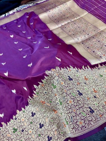 100% Pure Katan Silk Handloom Banarasi Saree with All Over Kadwa Motifs Pure Katan Silk Banarasi Saree