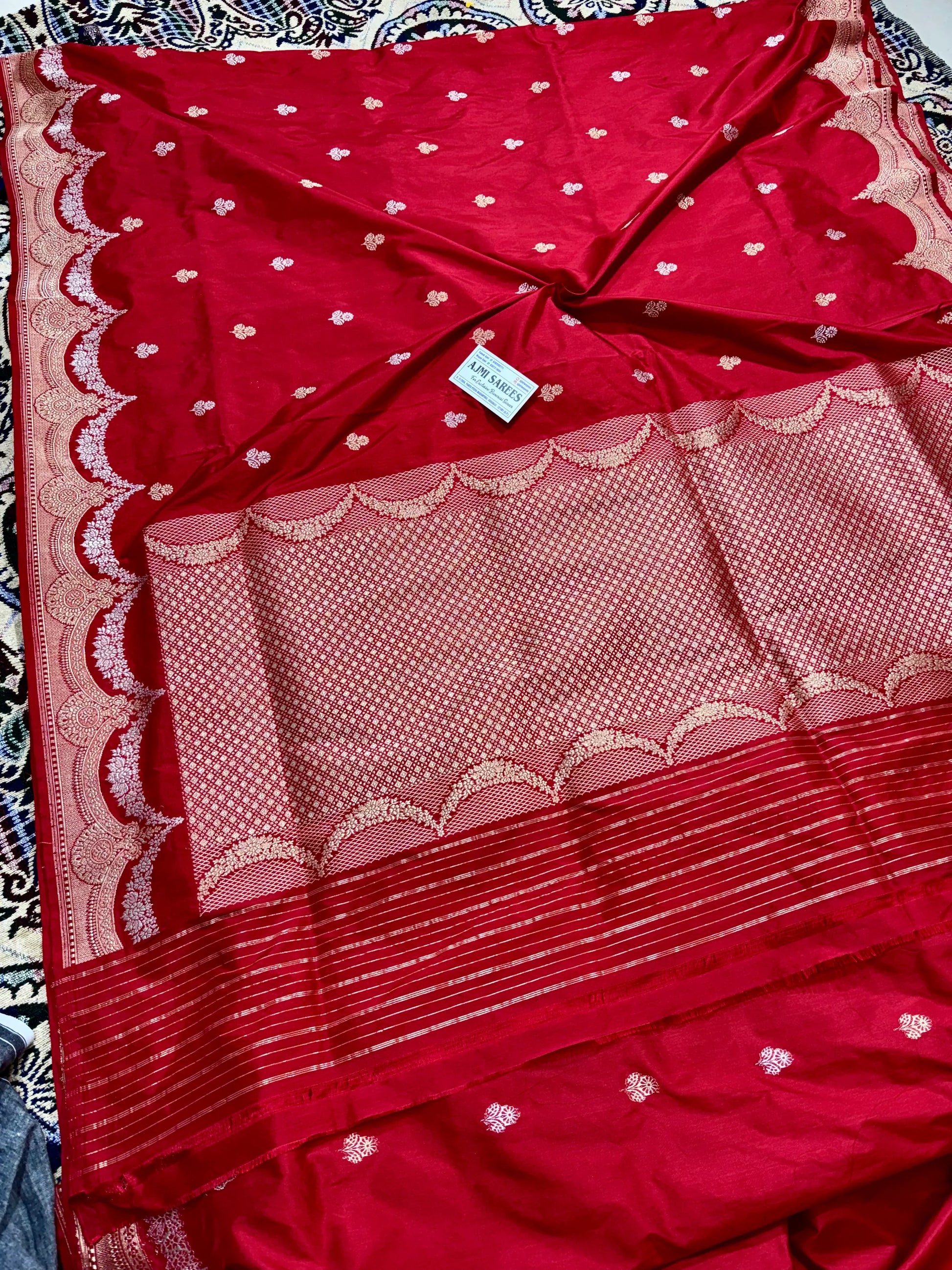 100% Pure Katan Silk Handloom Kadwa Banarasi Saree - All Over Sona Rupa Motifs Pure Katan Silk Banarasi Saree