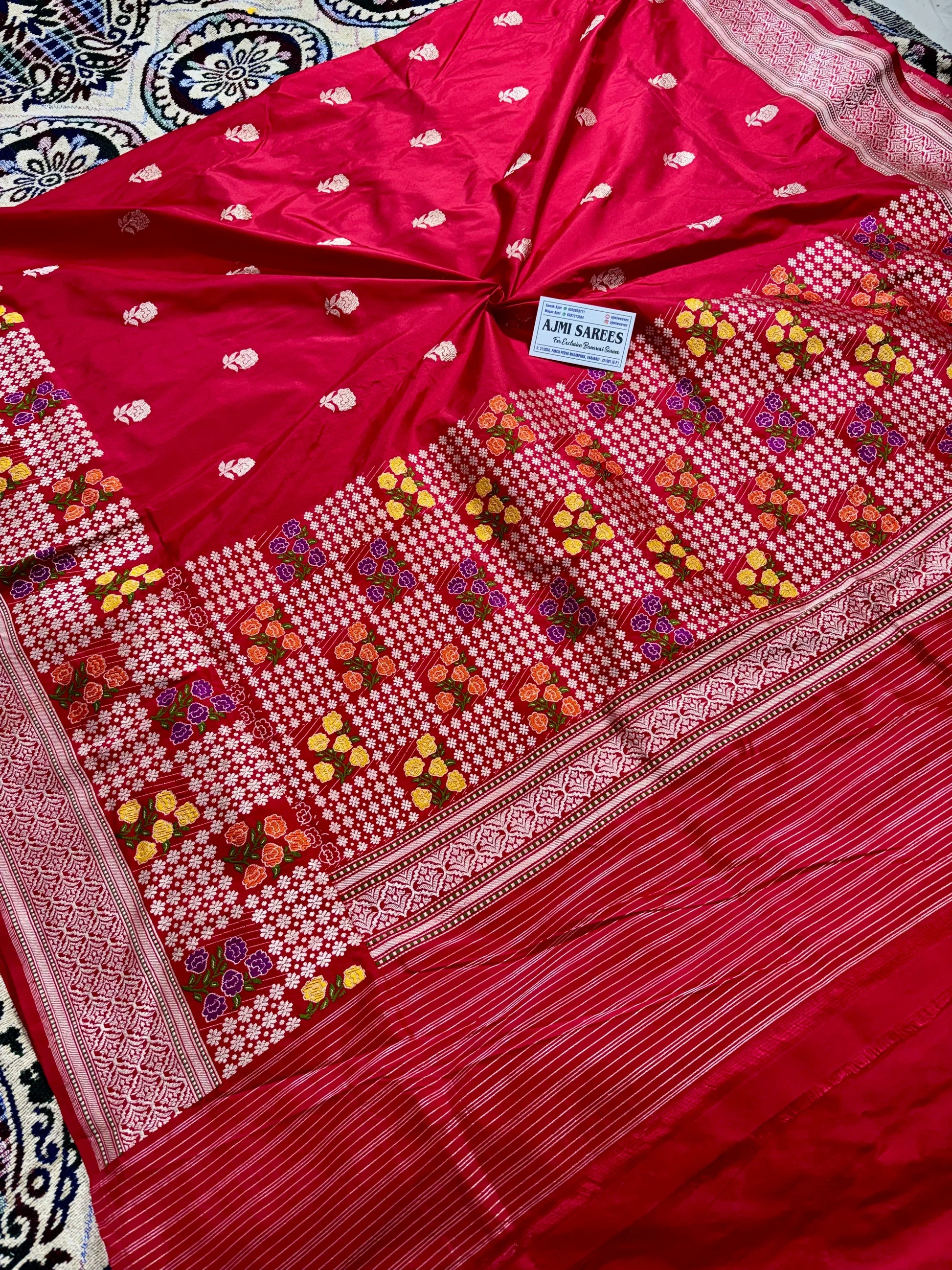 100% Pure Katan Silk Handloom Tilfi Banarasi Saree - All Over Kadwa Motifs Pure Katan Silk Banarasi Saree