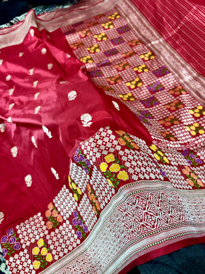 100% Pure Katan Silk Handloom Tilfi Banarasi Saree - All Over Kadwa Motifs Pure Katan Silk Banarasi Saree