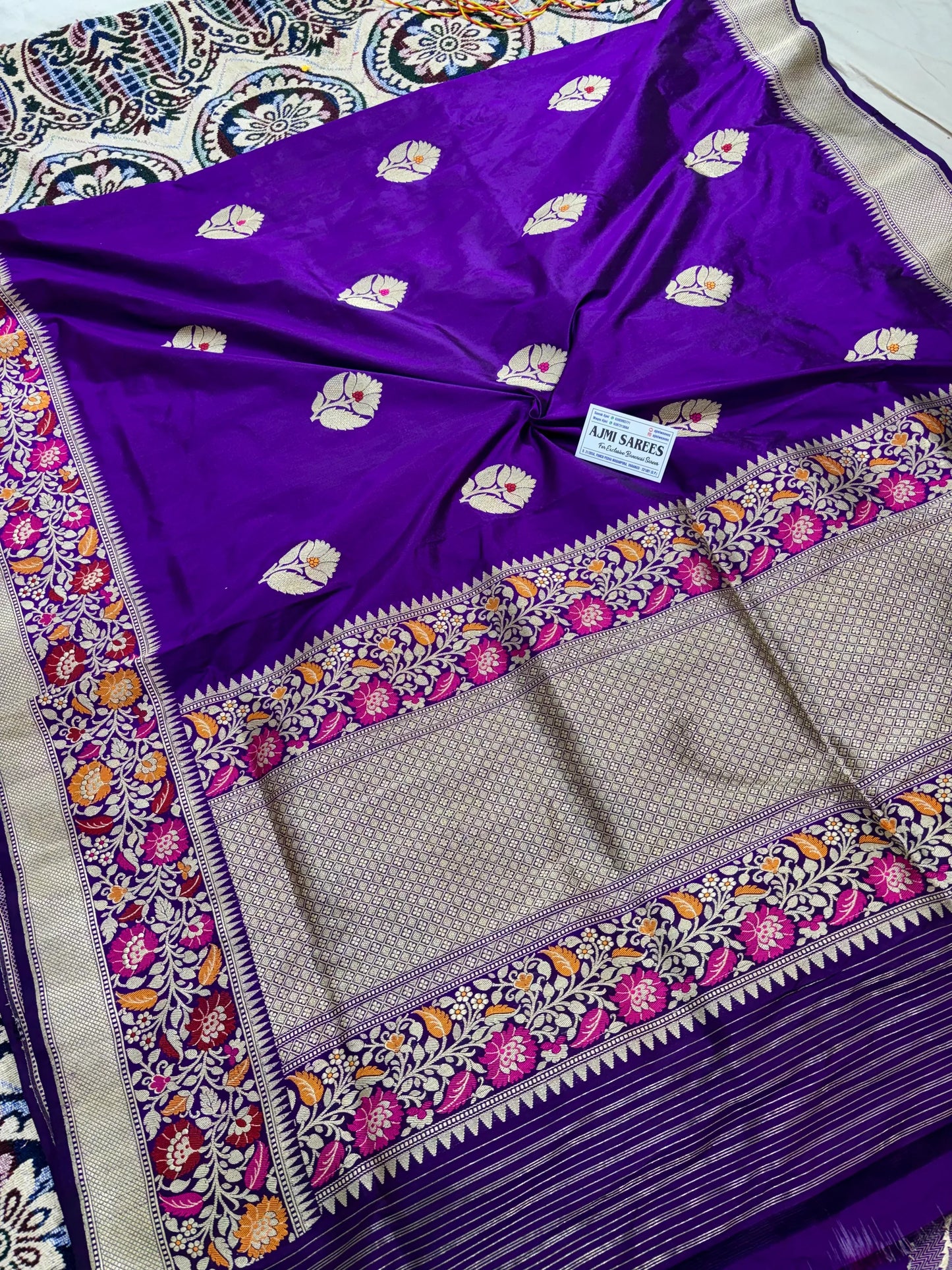 100% Pure Katan Silk Handloom Kadwa Tilfi Banarasi Saree - All over Meenakari Boota Pure Katan Silk Banarasi Saree