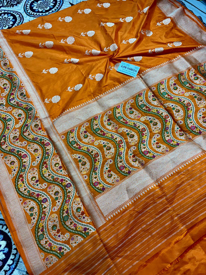 100% Pure Katan Silk Handloom Kadwa Tilfi Banarasi Saree with All-Over Boota Pure Katan Silk Banarasi Saree