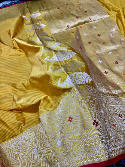 100% Pure Katan Silk Handloom Kadwa Banarasi Saree with Fine Stripes Pure Katan Silk Banarasi Saree