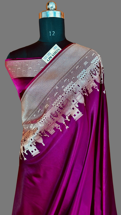 Luxury Mashru Katan Silk Banarasi Ghat Border Saree in Rich Dual Tone Finish Banarasi Saree