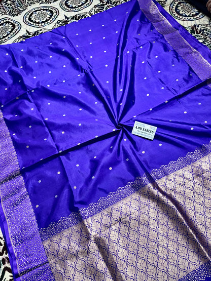 100% Pure Mango Silk Handloom Banarasi Saree All Over Kadwa Motifs Pure Mango Silk Banarasi Sarees