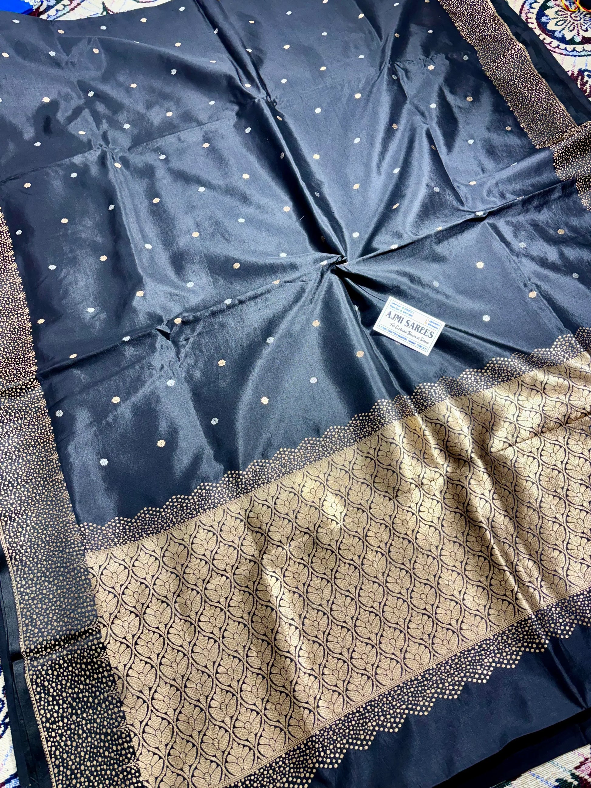 Classic Black 100% Pure Mango Silk Handloom Banarasi Saree All Over Kadwa Motifs Pure Mango Silk Banarasi Sarees