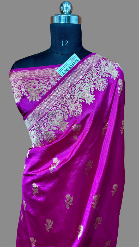 Rani Colour 100% Pure Mango Silk Handloom Banarasi Saree with All-Over Kadwa Motifs Pure Mango Silk Banarasi Sarees