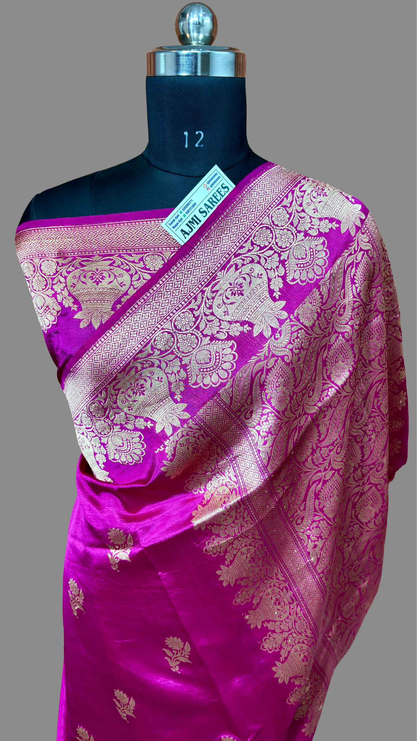 Rani Colour 100% Pure Mango Silk Handloom Banarasi Saree with All-Over Kadwa Motifs Pure Mango Silk Banarasi Sarees