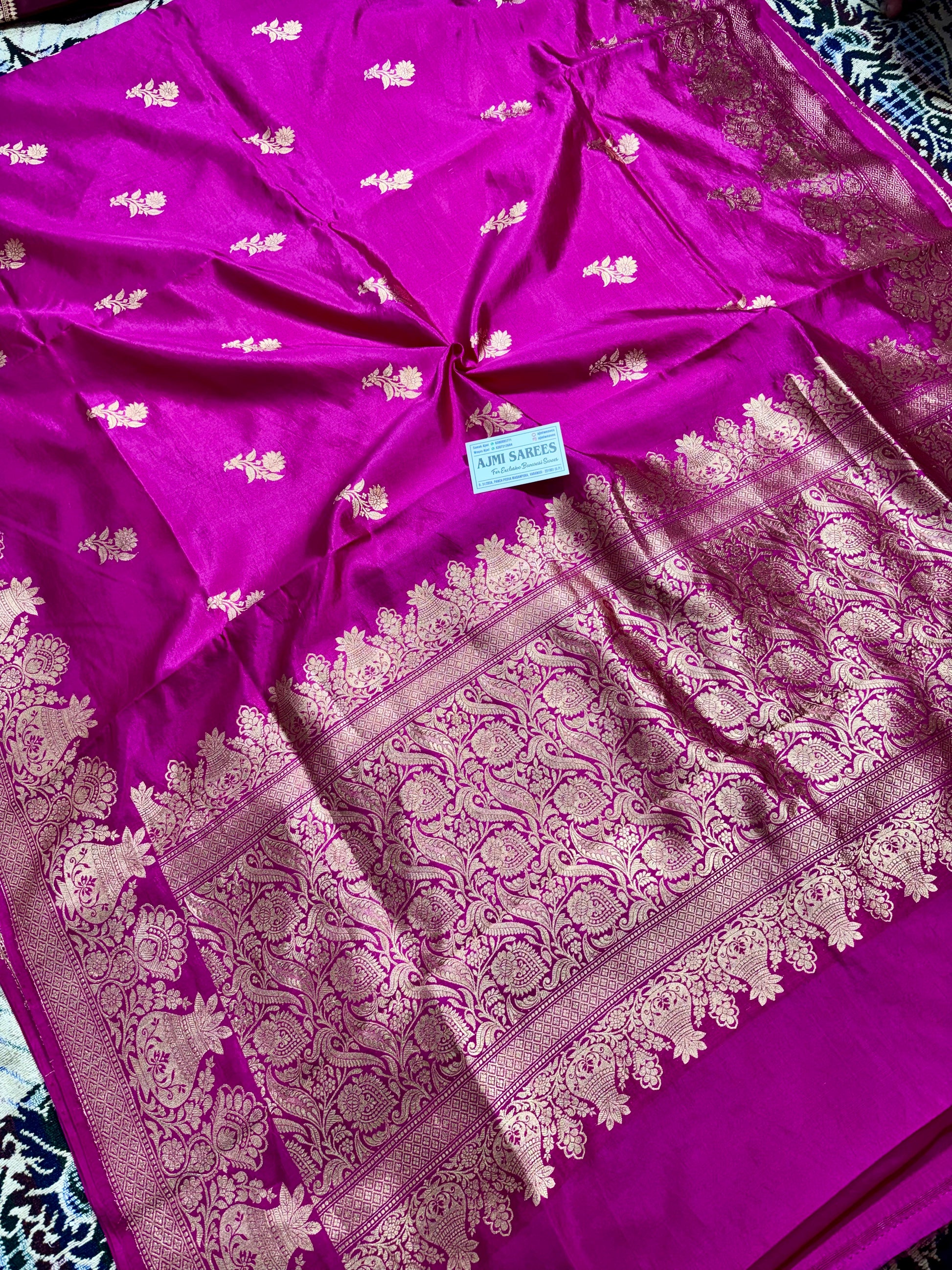 Rani Colour 100% Pure Mango Silk Handloom Banarasi Saree with All-Over Kadwa Motifs Pure Mango Silk Banarasi Sarees