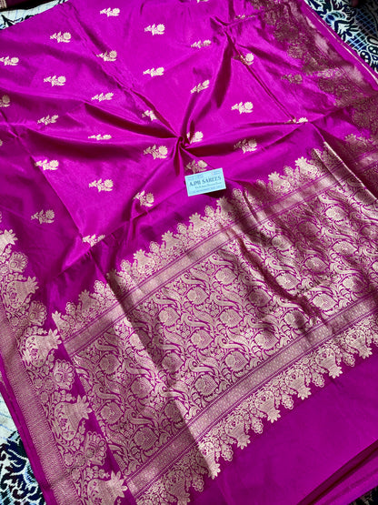 Rani Colour 100% Pure Mango Silk Handloom Banarasi Saree with All-Over Kadwa Motifs Pure Mango Silk Banarasi Sarees