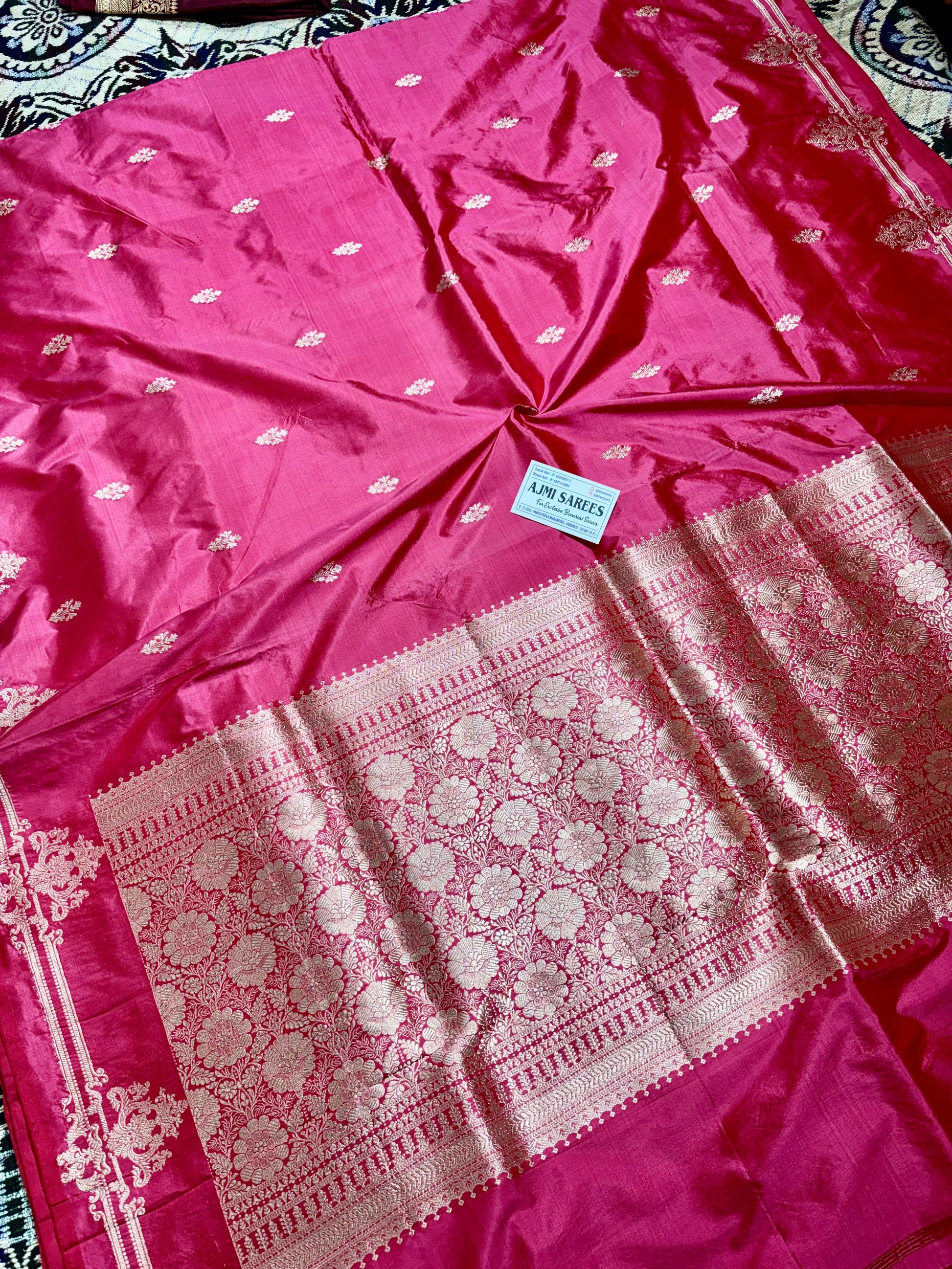 Strawberry Colour 100% Pure Katan Silk Handloom Banarasi Saree with All-Over Kadwa Motifs Pure Katan Silk Banarasi Saree