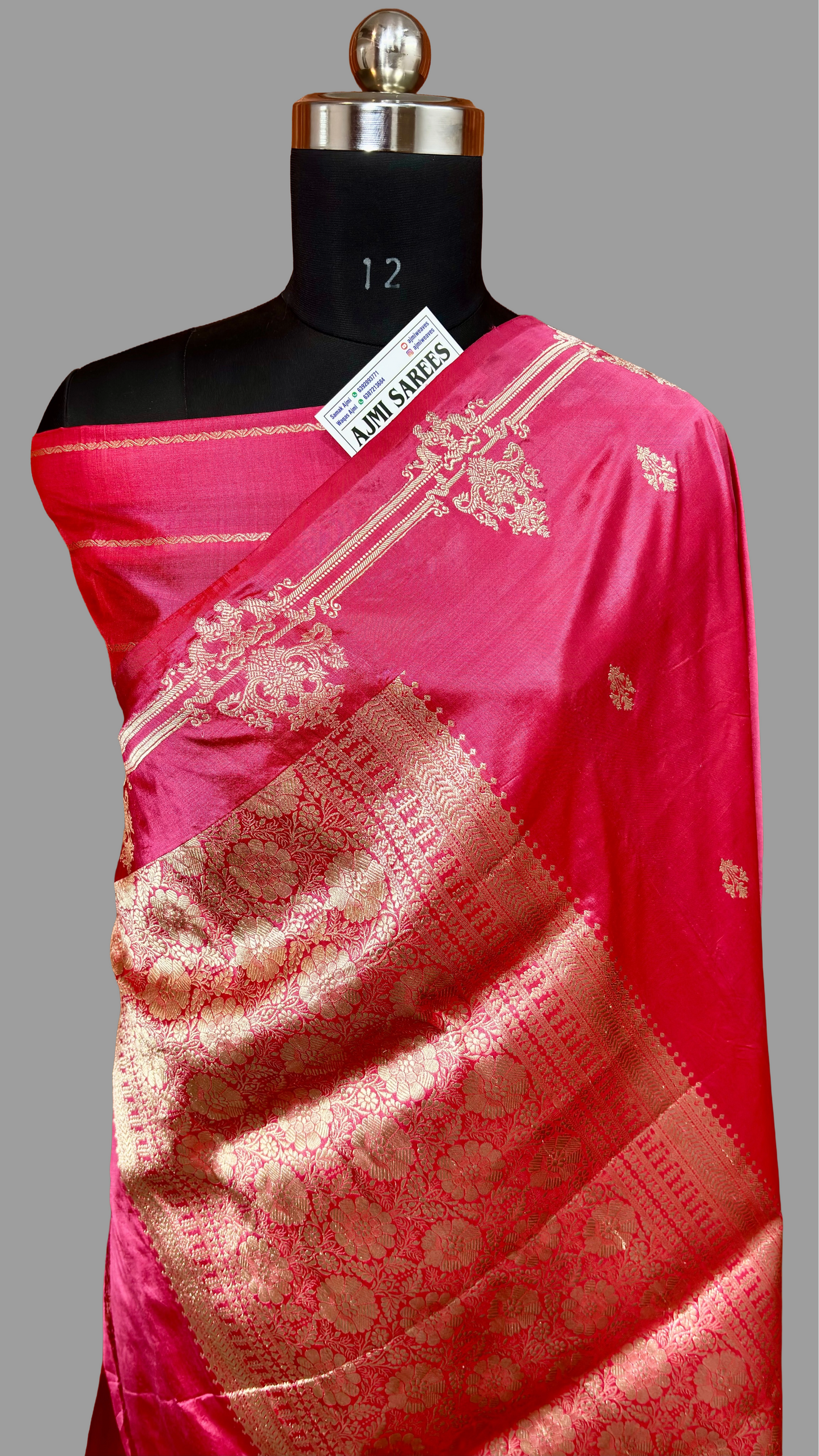 Strawberry Colour 100% Pure Katan Silk Handloom Banarasi Saree with All-Over Kadwa Motifs Pure Katan Silk Banarasi Saree