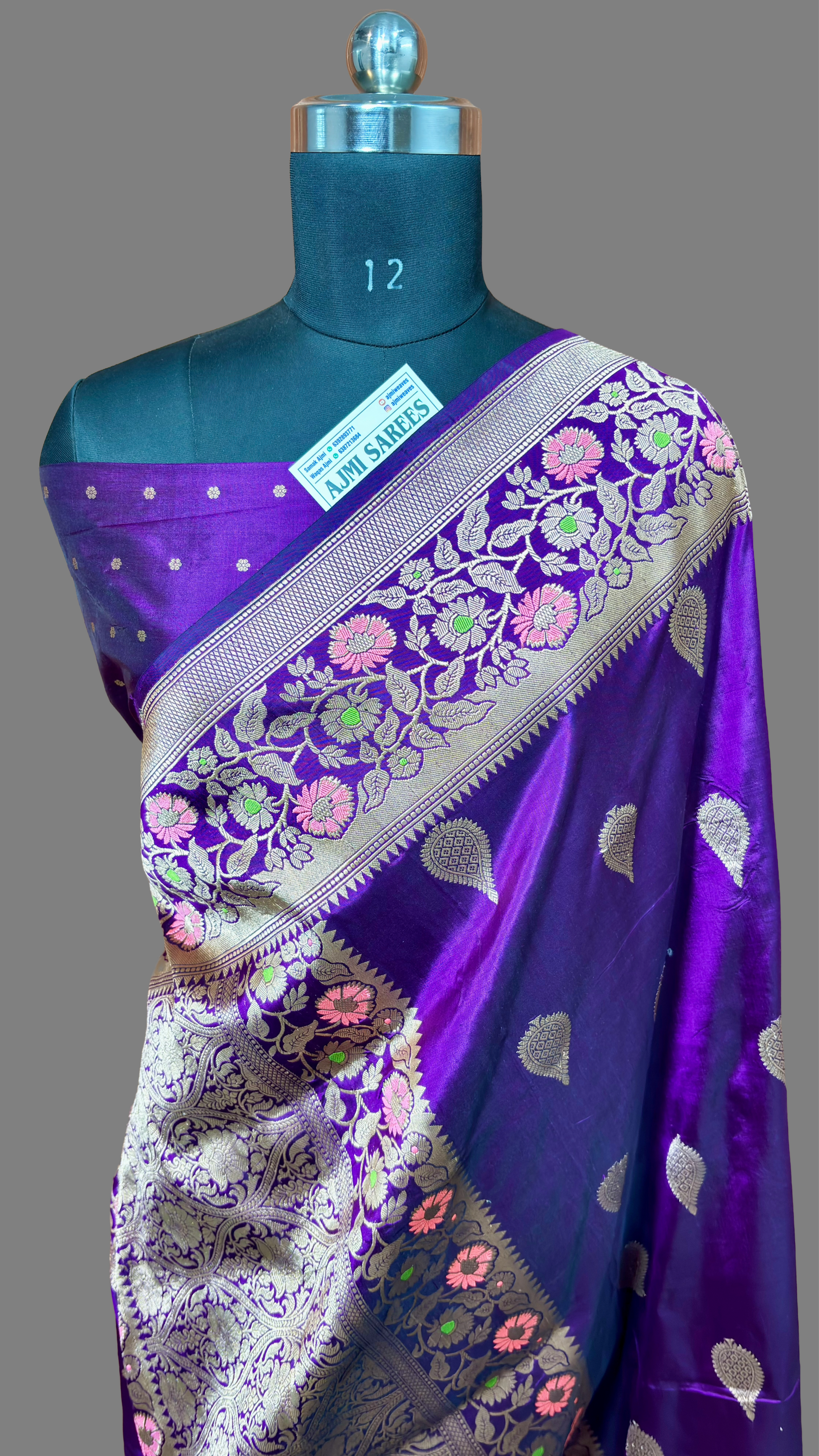 Magenta 100% Pure Katan Silk Handloom Banarasi Saree with Meenakari Border & All-Over Kadwa Boota Pure Katan Silk Banarasi Saree