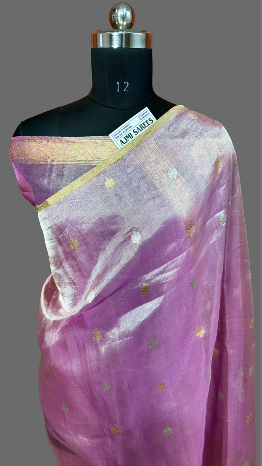 100% Pure Kora Tissue Handloom Banarasi Saree with All-Over Sona Rupa Kadwa Motifs Pure kora tissue silk banarasi saree
