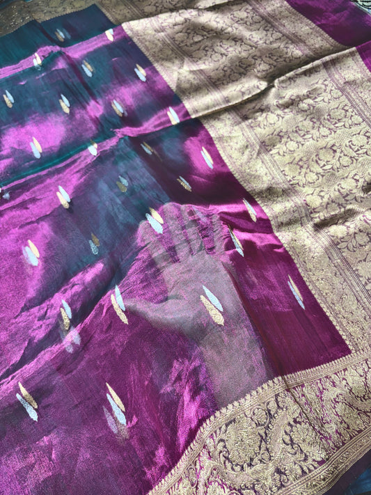 100% Pure Kora Tissue Handloom Banarasi Saree with All-Over Sona Rupa Kadwa Motifs Pure kora tissue silk banarasi saree