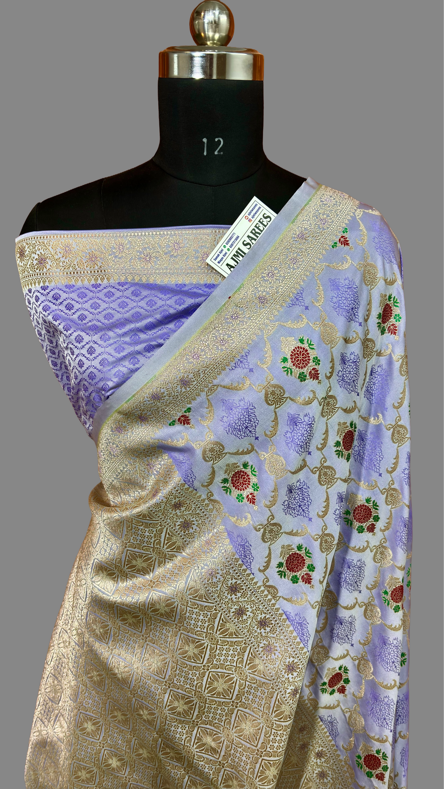 Pastel Purple Mashru Katan Silk Banarasi Saree with Gold Zari & Meenakari Floral Jaal Mashru Katan Silk Banarasi Saree