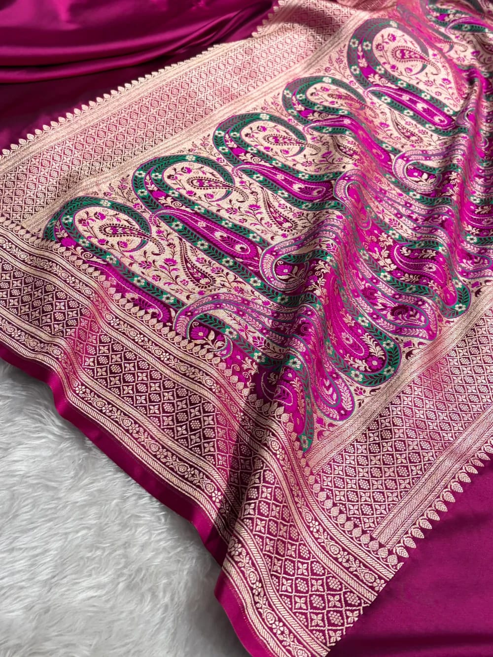 Deep Royal Purple Banarasi Katan Silk Saree with Tilfi Woven Paisley Pallu