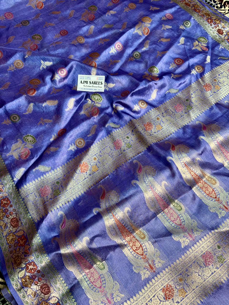 Pure tussar silk Banarasi saree lavender color with traditional tilfi border