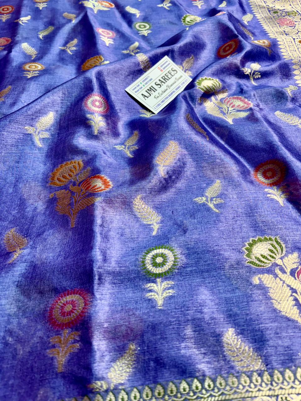 Authentic Banaras tussar silk saree lavender shade with floral buti work