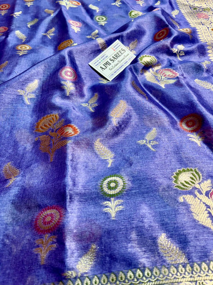 Authentic Banaras tussar silk saree lavender shade with floral buti work