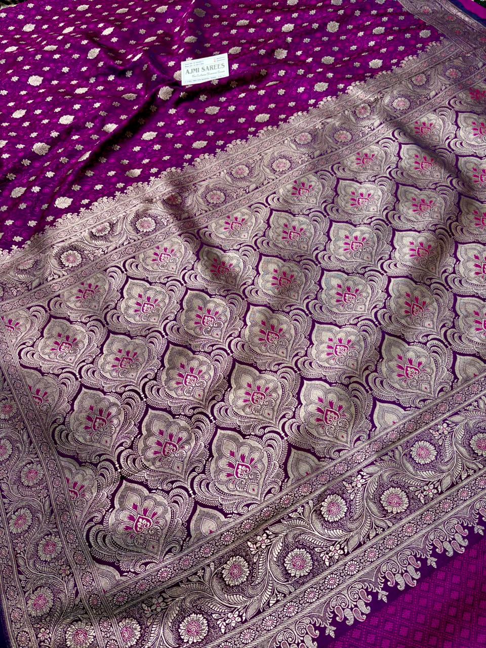 elegant dual tone rani navy banarasi saree with floral zari border