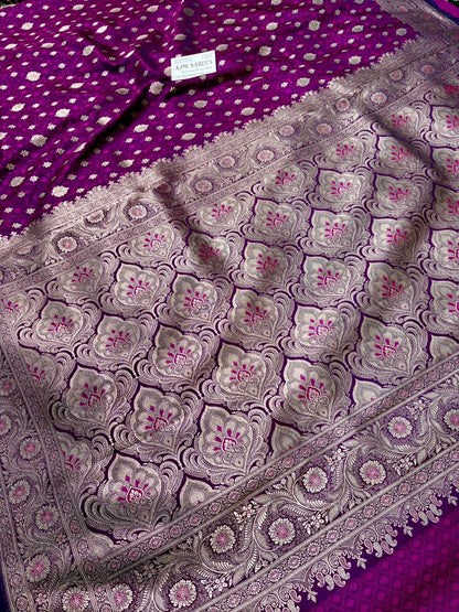 elegant dual tone rani navy banarasi saree with floral zari border