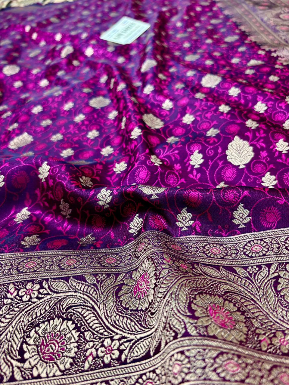 luxury rani pink navy blue mashru katan silk saree banarasi design