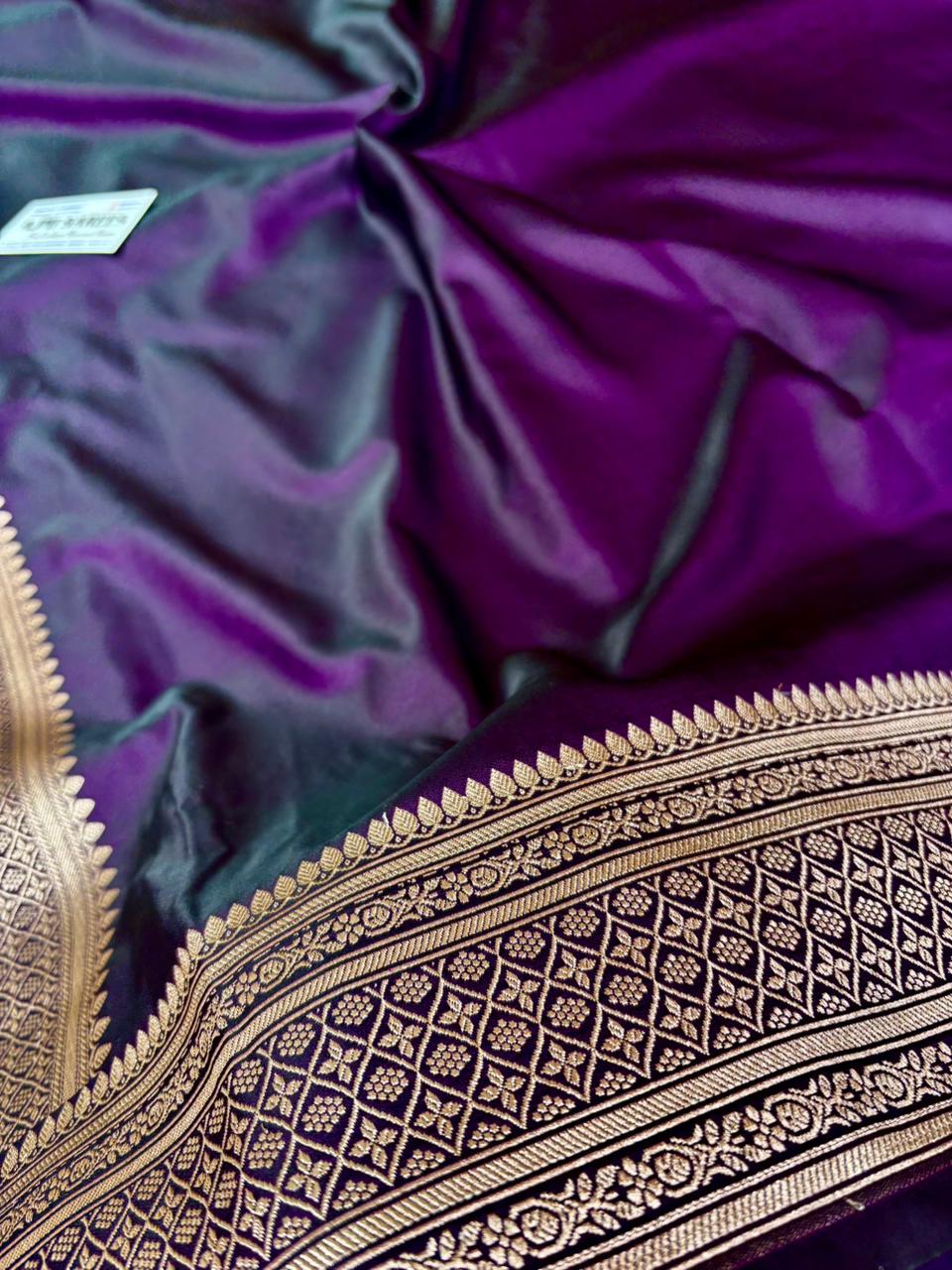 luxury royal purple banarasi silk saree with paisley weaving