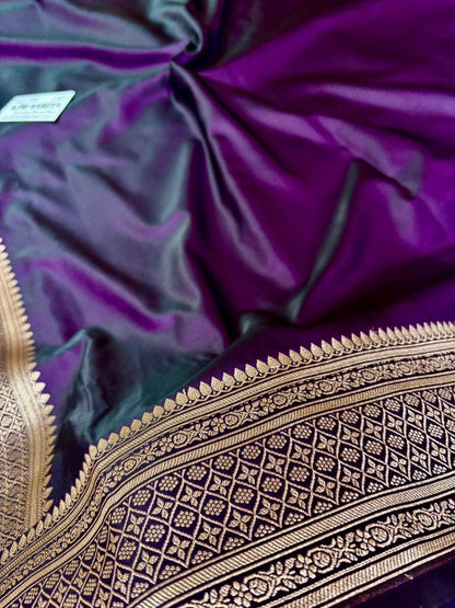 luxury royal purple banarasi silk saree with paisley weaving