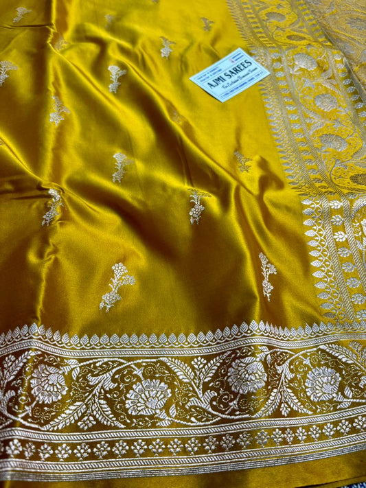 festive mustard yellow saree with detailed banarasi weaving