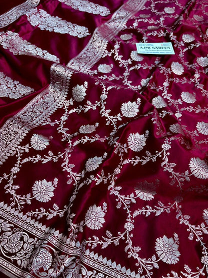 elegant maroon banarasi saree with zari vine pattern