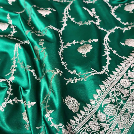 Luxury Rama green Banarasi saree for wedding and festive wear