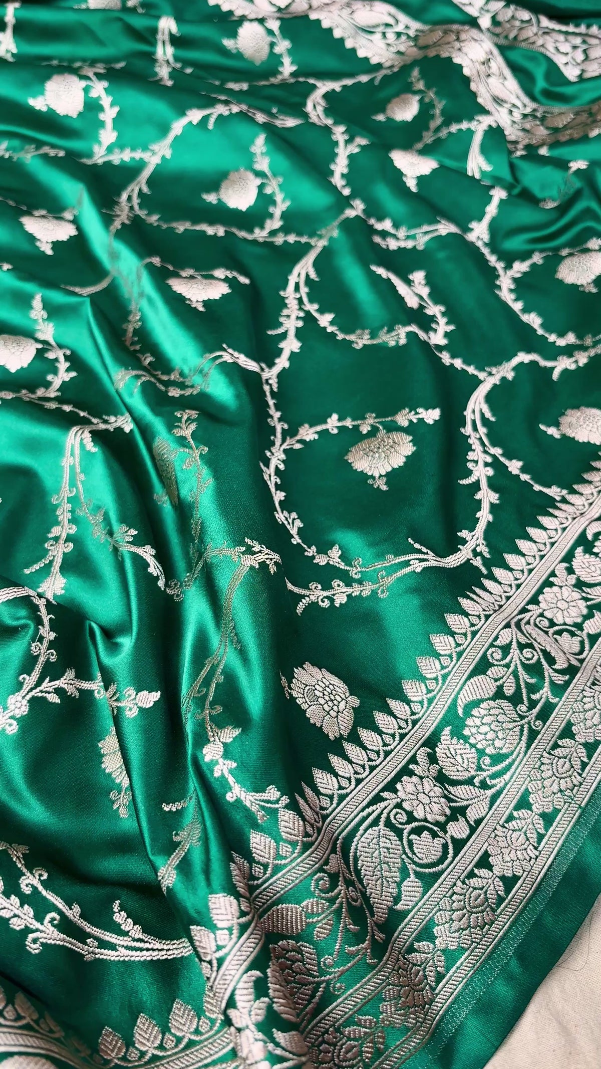 Luxury Rama green Banarasi saree for wedding and festive wear