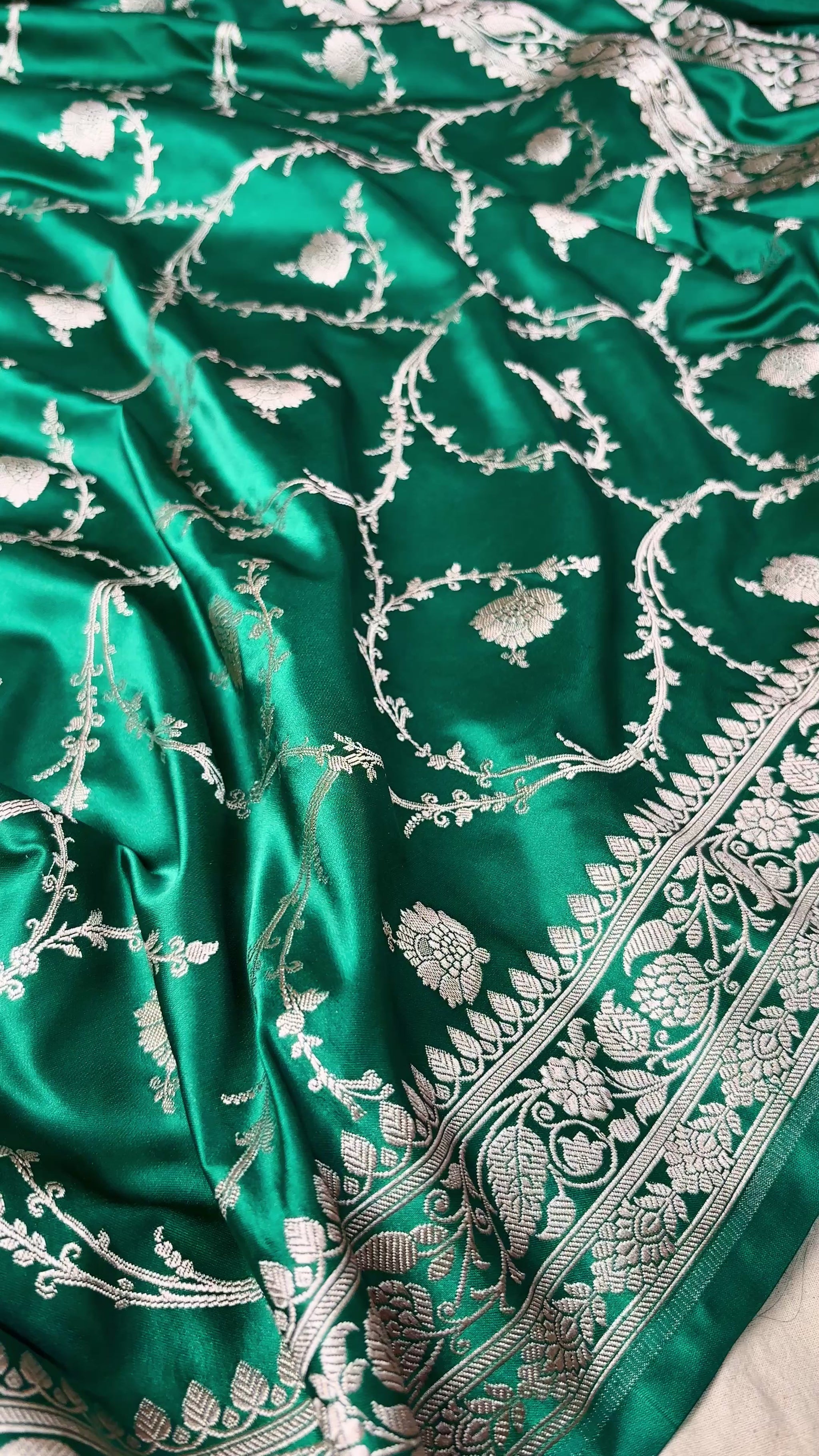 Luxury Rama green Banarasi saree for wedding and festive wear